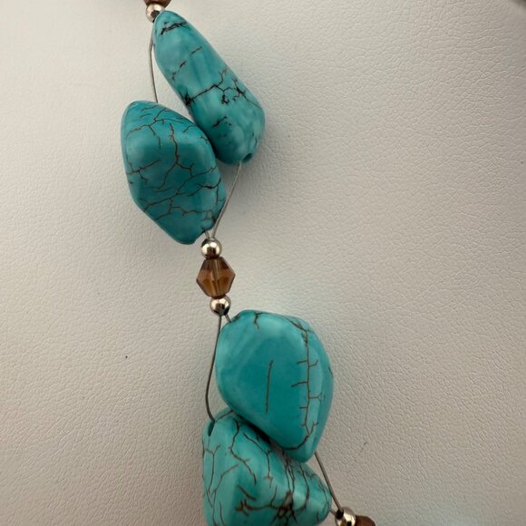 Chunky Turquoise Dyed Howlite Necklace With Sterling Silver Clasp Adjustable Cha - Picture 8 of 9